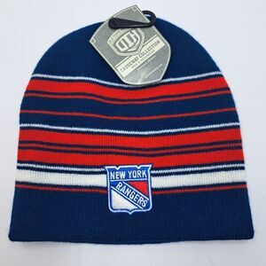 New York Rangers Old Time Hockey Striped Knit Beanie Navy Blue Red White